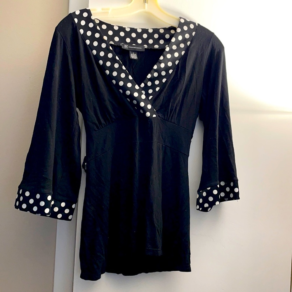 Inc brand black shirt with white polka dots